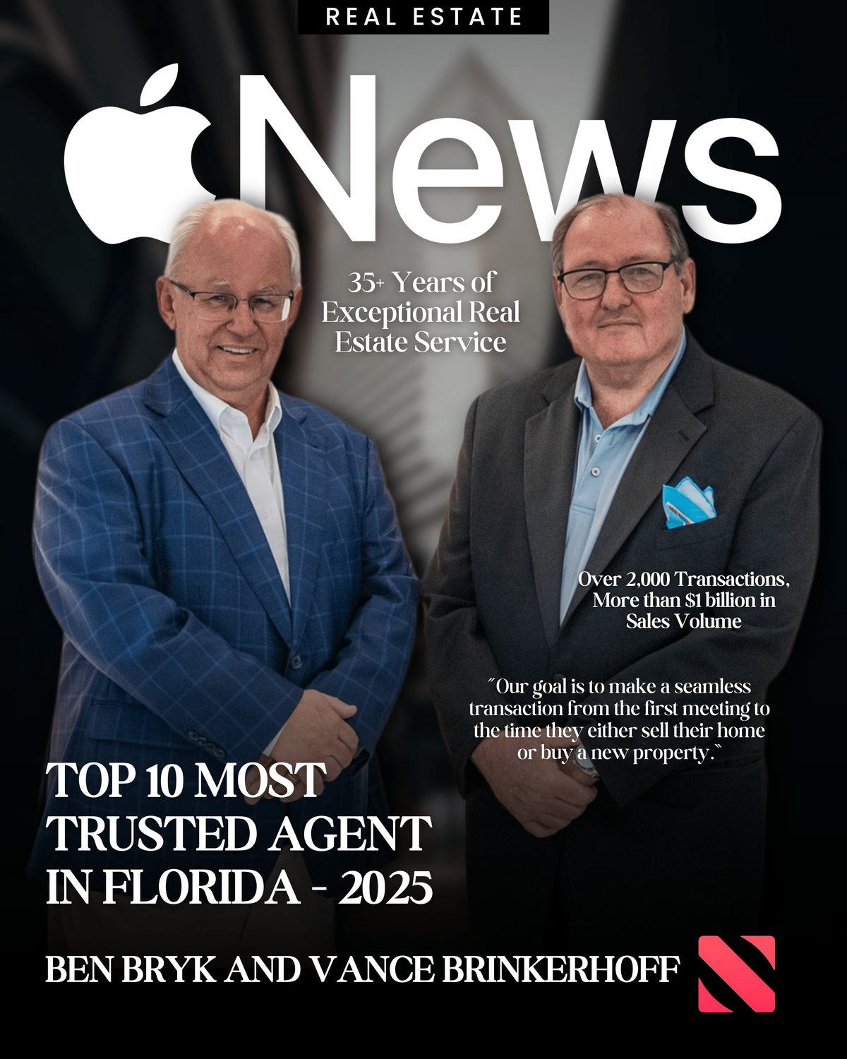 Ben Bryk and Vance Brinkerhoff Apple News Top 10 Most Trusted Realtors in Florida 2025 Vero Premier Properties Coldwell Banker Global Luxury