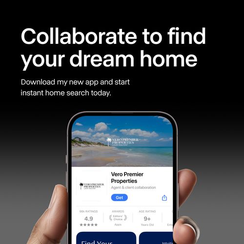 Vero Premier Properties proprietary app on Apple App Store — agent and client collaboration, home search