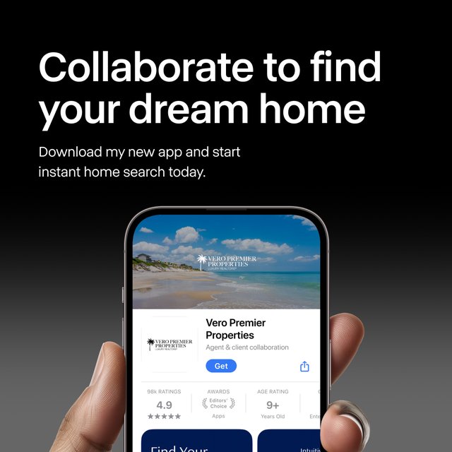 Vero Premier Properties luxury real estate app, rated 4.9 stars, Apple Editors' Choice